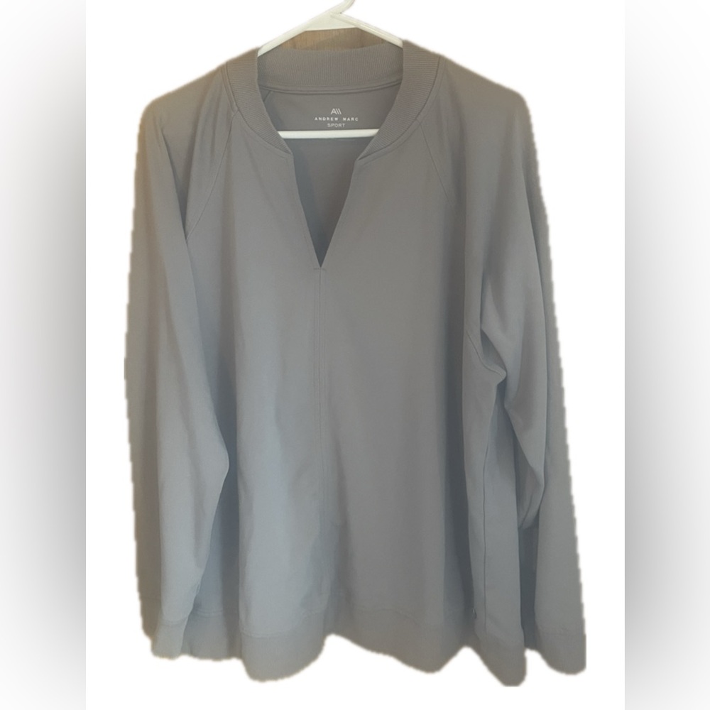 Andrew Marc Sport, V-Neck Plus Size Pullover, Taupe, Size 2XL